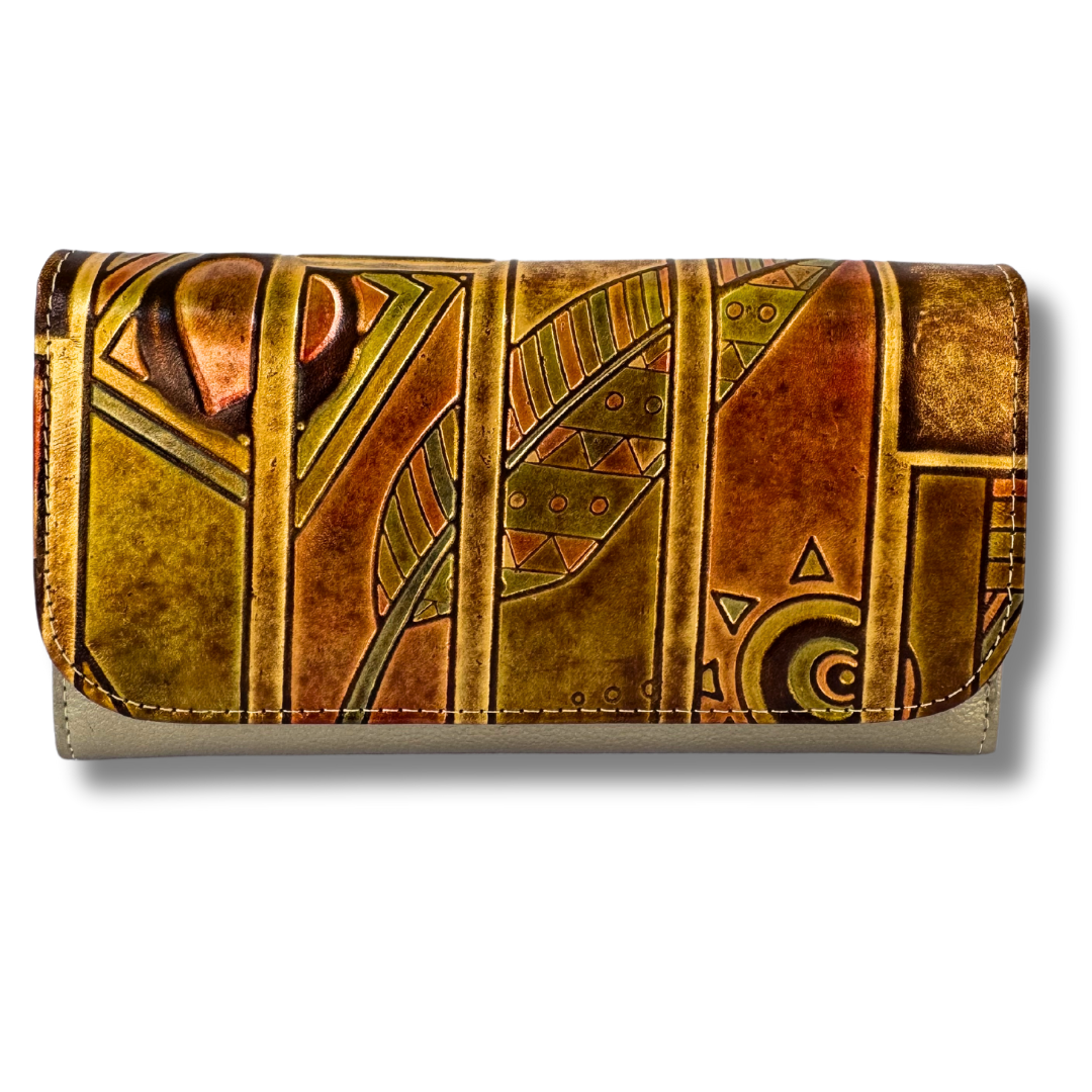 Billetera Dama doble broche dorado pluma
