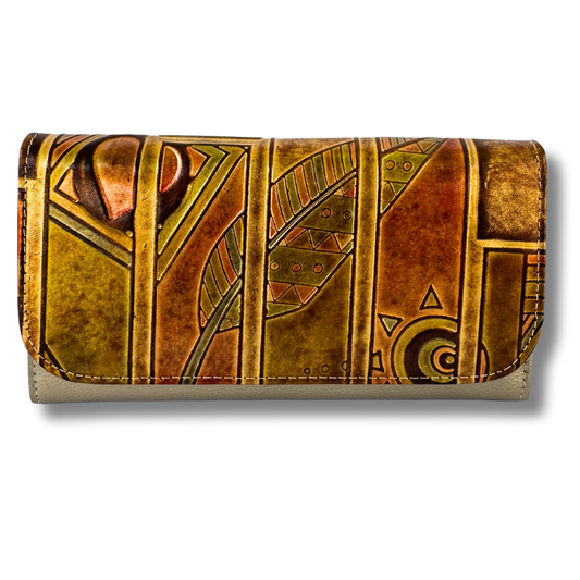Billetera Dama doble broche dorado pluma