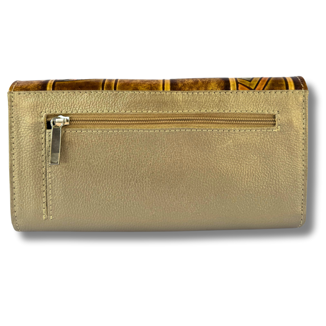 Billetera Dama doble broche dorado pluma