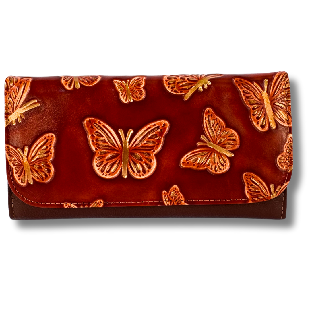 Billetera Dama doble broche coñac visos
