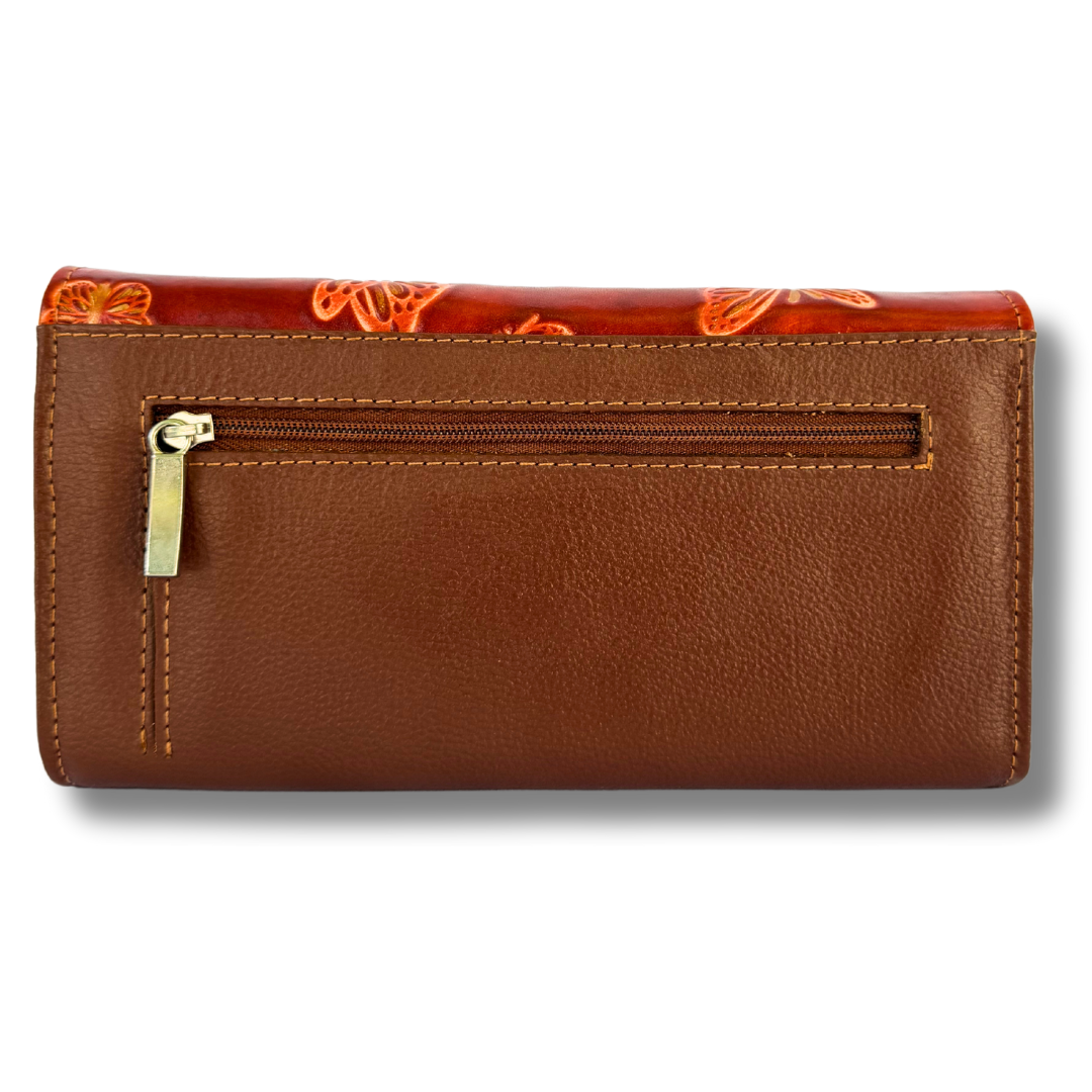 Billetera Dama doble broche coñac visos