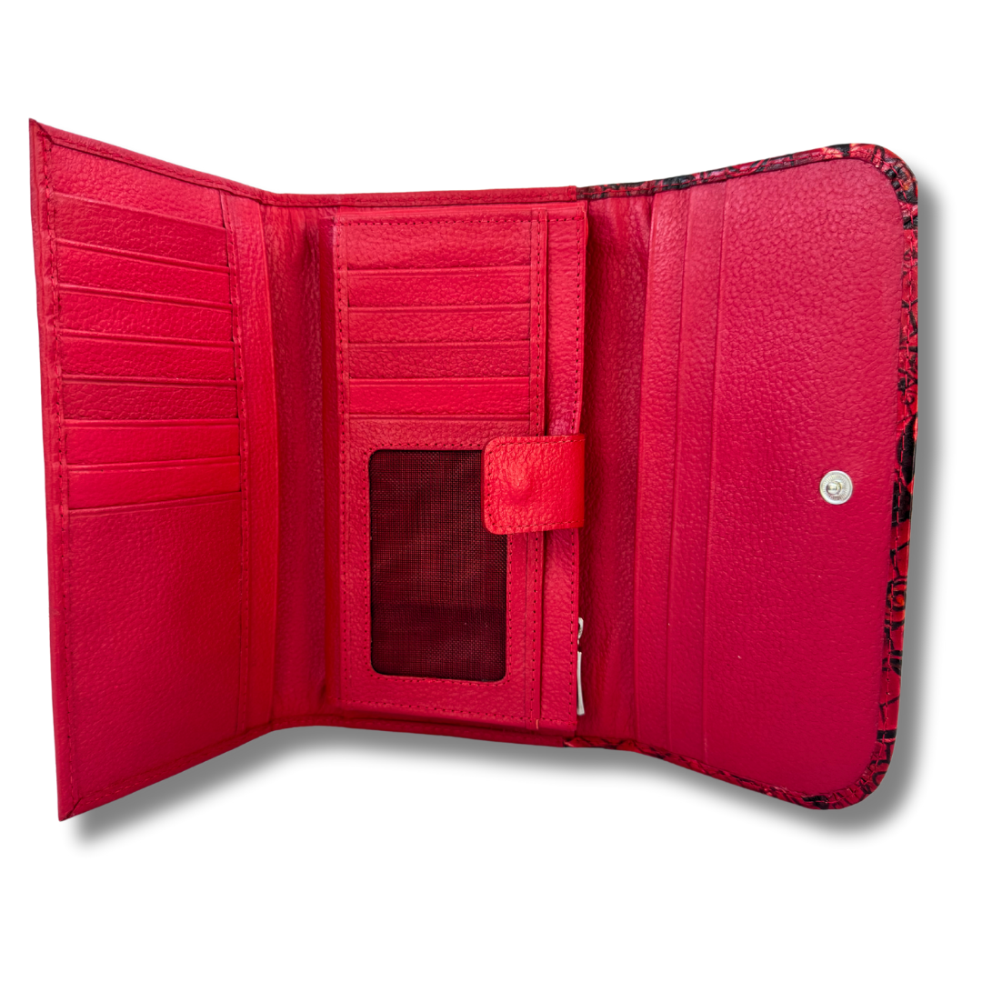 Billetera Dama doble broche rojo M1