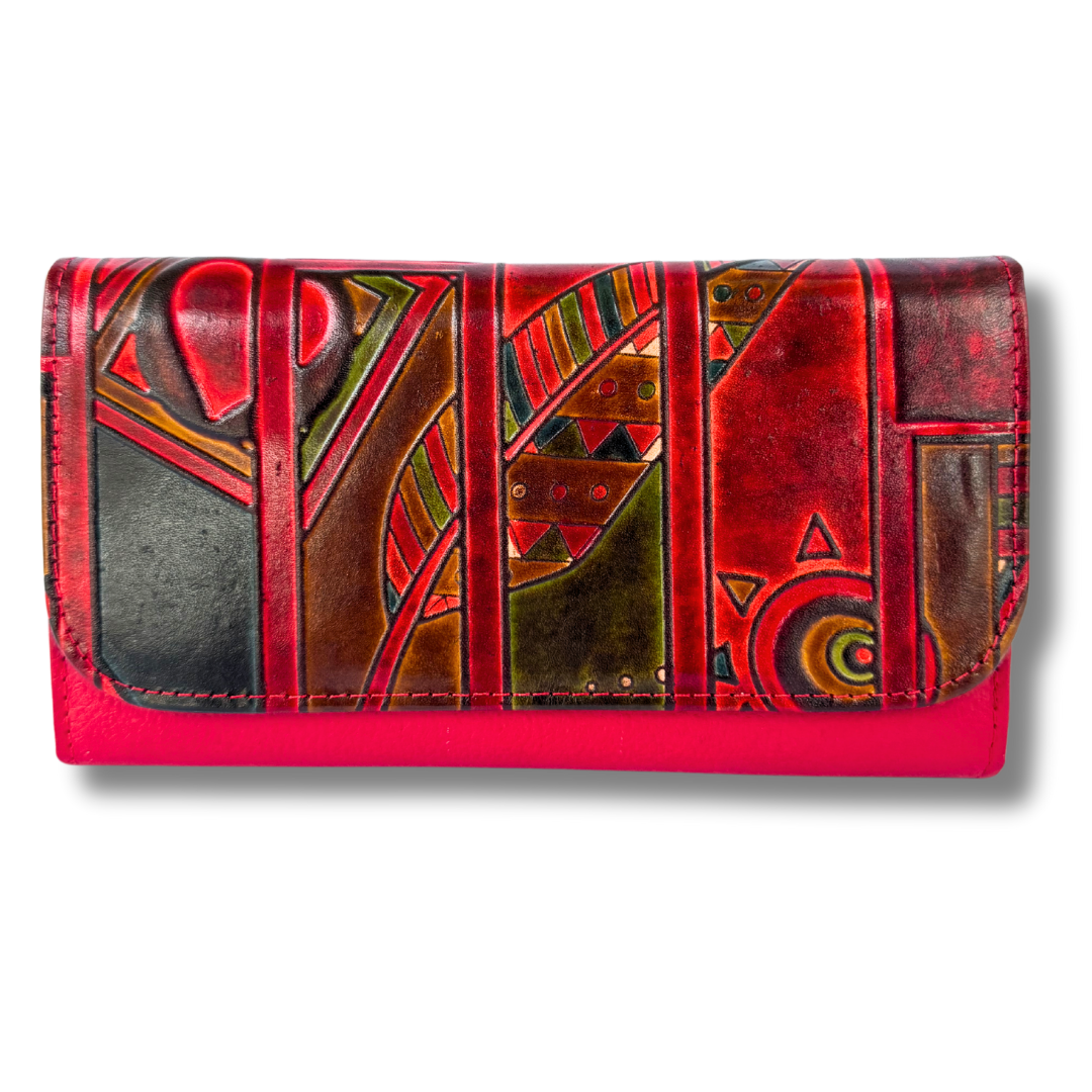 Billetera Dama doble broche Rojo pluma