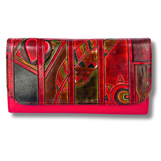 Billetera Dama doble broche Rojo pluma