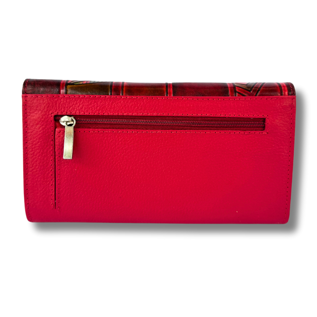 Billetera Dama doble broche Rojo pluma