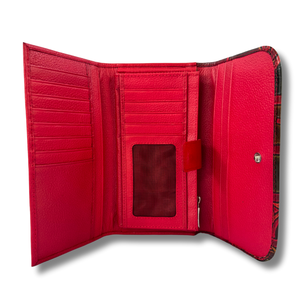 Billetera Dama doble broche Rojo pluma