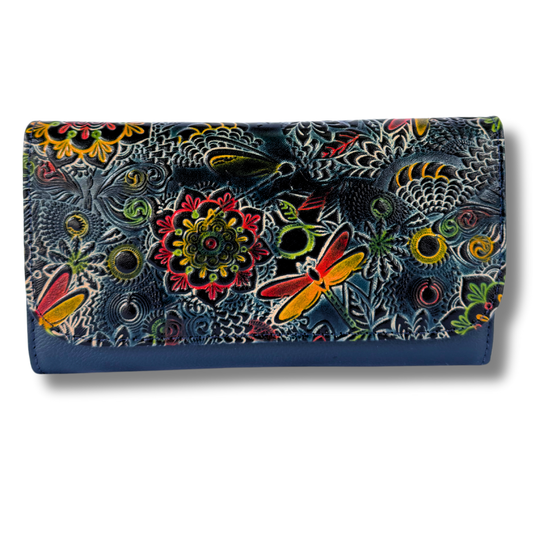 Billetera Dama doble broche Azul libelula