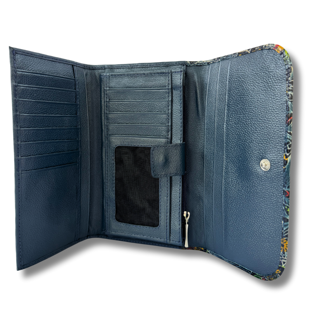 Billetera Dama doble broche Azul libelula