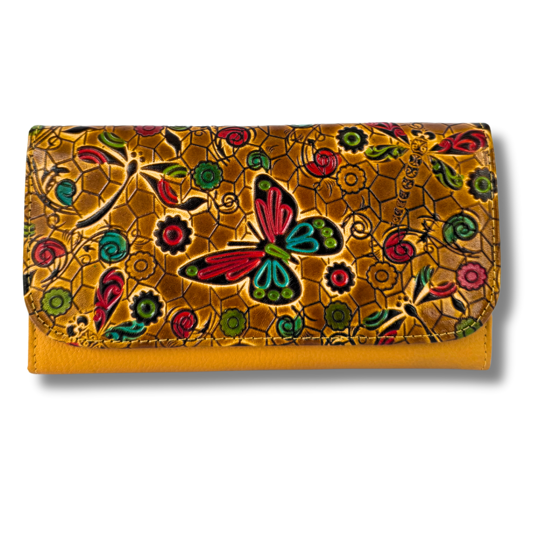 Billetera Dama doble broche mostaza M1